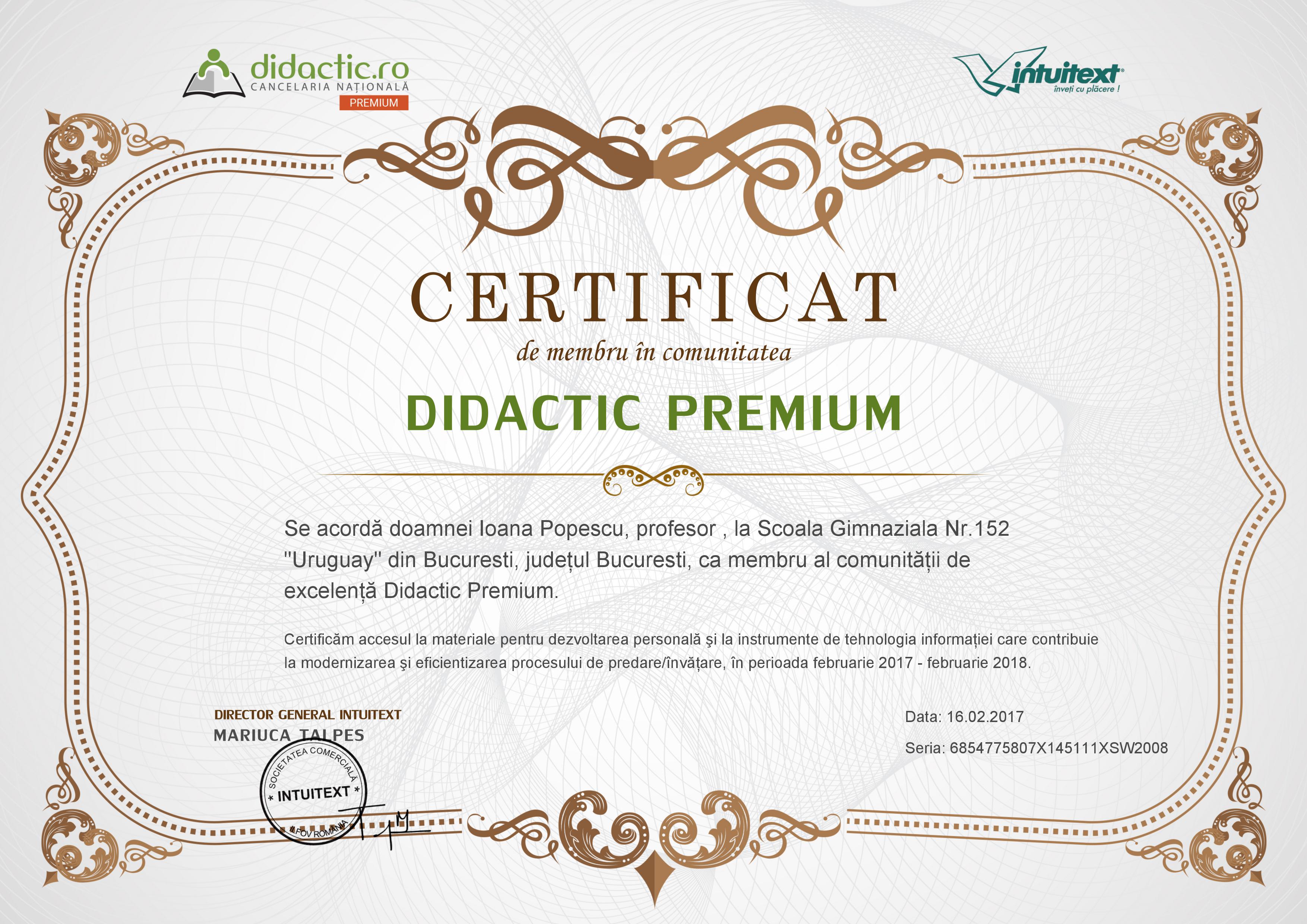 Certificat Didactic Premium