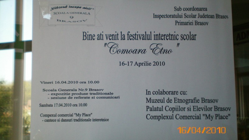 Festivalul interscolar Comoara ETNO este proiectul Sc. Gen. Nr. 9 ,,Nicolae Orghidan" inclus in calendarul judetean al Activitatilor extrascolare